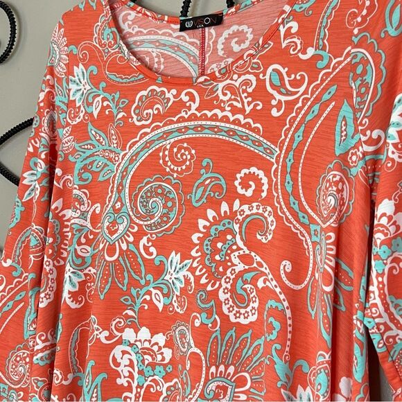Vision Paisley Floral A-Line Pocket salmon Blue Dress Size Small - Picture 5 of 12